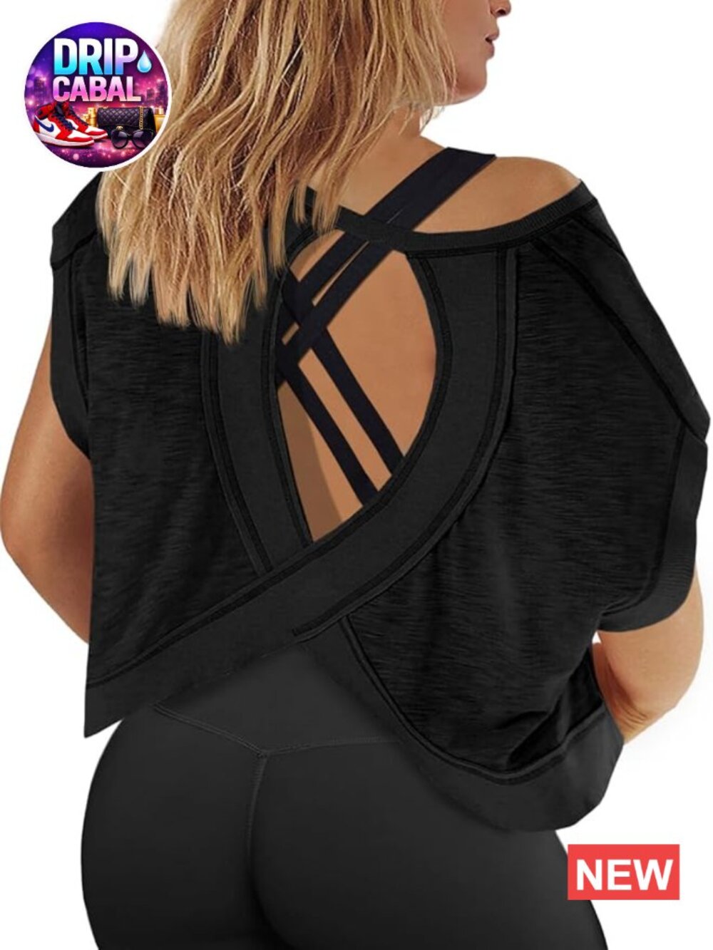 Plus Size Open Back Workout Crop Top | Backless Short Sleeve Athletic Shirt for